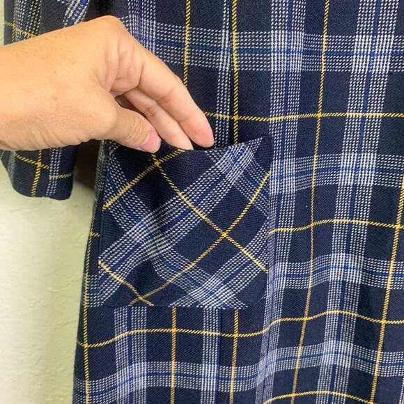 LAURA ASHLEY Dress 8 Shift Plaid Navy Checked Wool Front Pockets Keyhole Closure - Picture 8 of 16